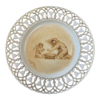 Antique Victorian Porcelain Reticulated 12” Scenic Decorated Charger Plate For Sale