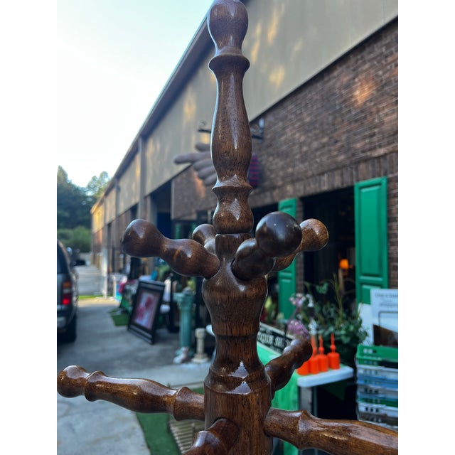 1970s Tall Vintage Hand Carved Wooden Coat Rack For Sale - Image 4 of 9
