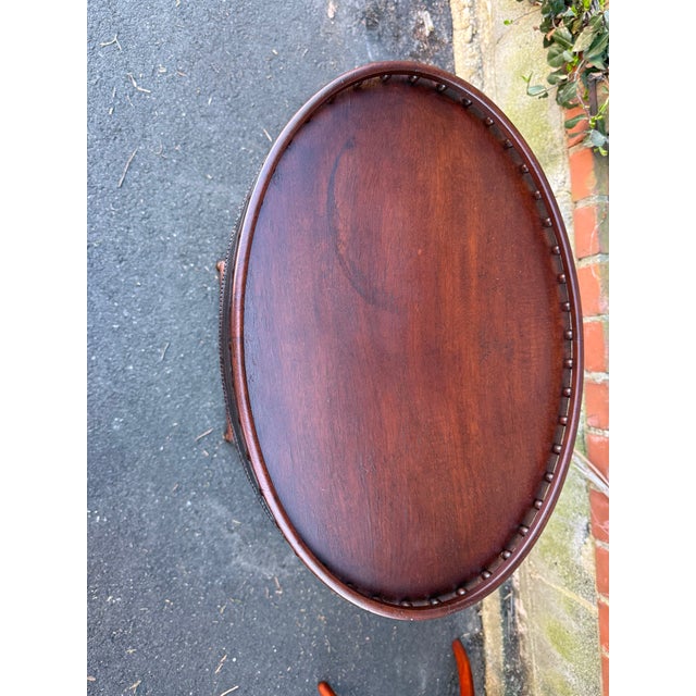 Early 20th Century Neoclassical Style Oval Mahogany Lyre Base Side Table For Sale - Image 13 of 14