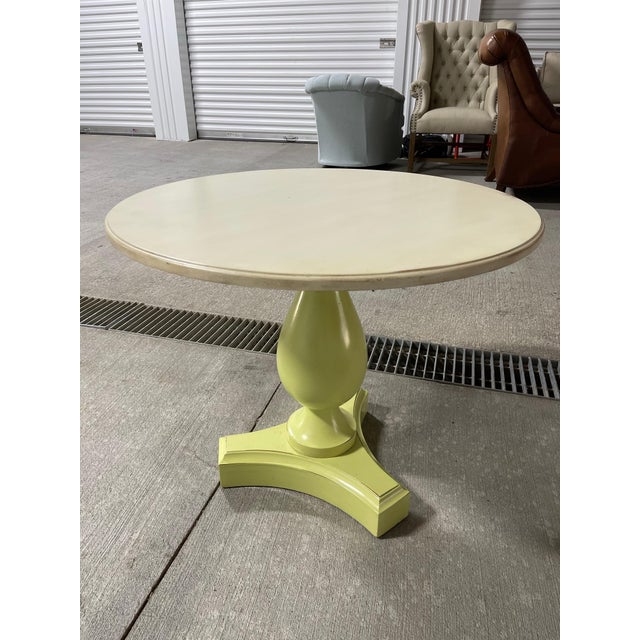 Lime Color Pedestal Base End or Side Table with a Cream Wood top, 21st Century. Great occasional side table