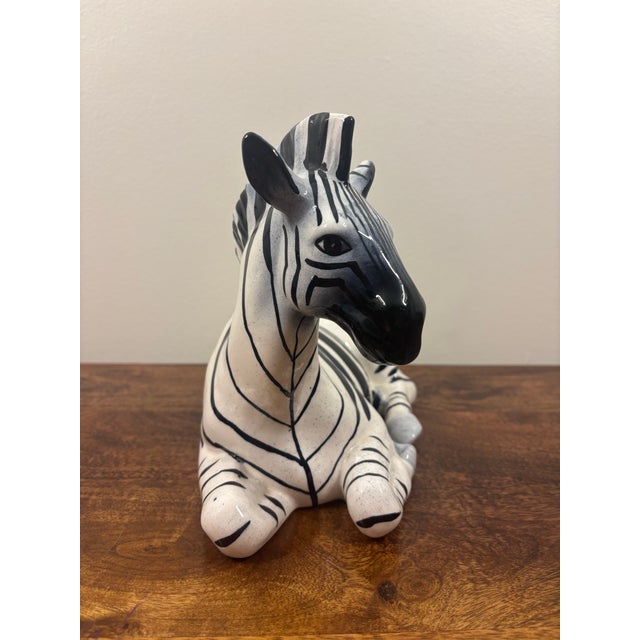 Mid-Century Modern 1950s Italian Mid-Century Hand-Painted Ceramic Zebra Sculpture For Sale - Image 3 of 8