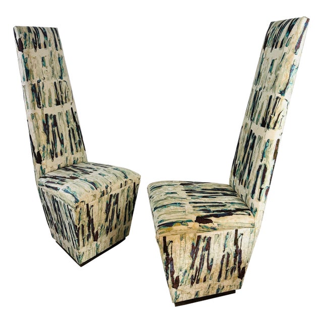 Midcentury Modern High Back Side Chairs, Reupholstered For Sale