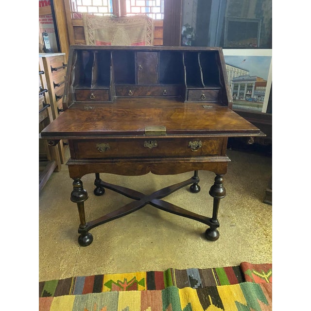 19th Century Antique English Bureau Desk on Stand in Walnut For Sale - Image 10 of 12