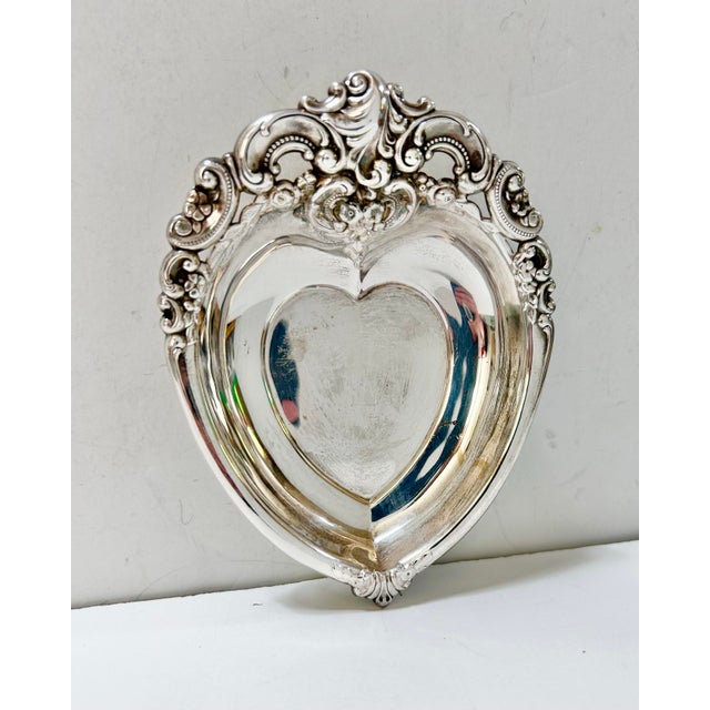 Baroque Vintage Ornate Silverplate Heart Trinket Dish – Wallace For Sale - Image 3 of 10