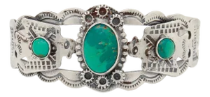 Vintage Southwestern Navajo Sterling Silver & Turquoise Cabochon Cuff Bracelet