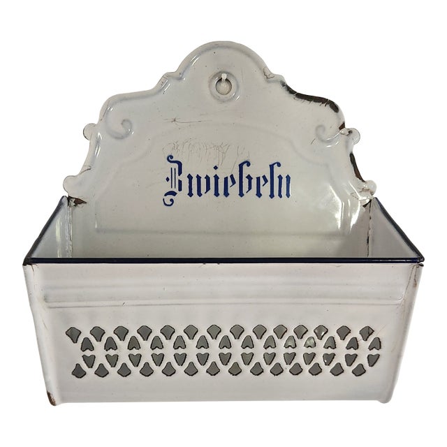 Vintage German Enamelware Onion Container For Sale