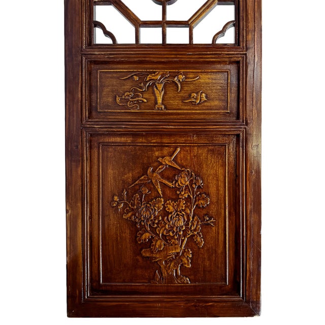 Beautiful antique Chinese wood three-piece doorway surround with cutout designs. Each side panel measures 18.5" x 1.5" x...