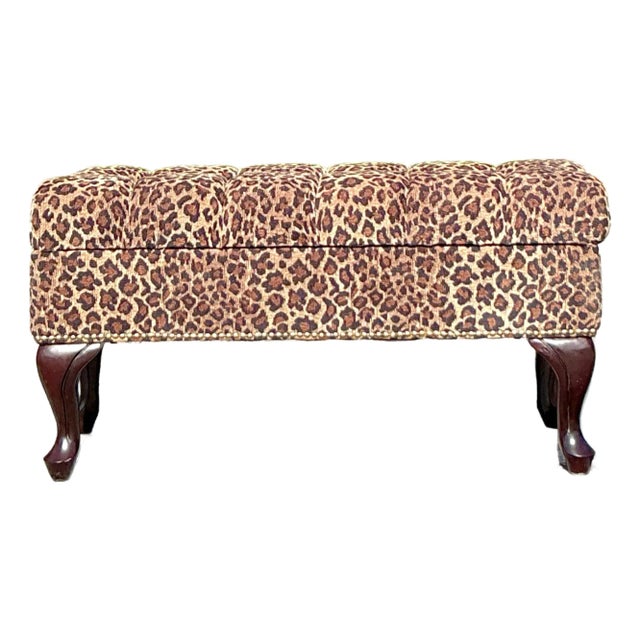 Vintage Regency Tufted Leopard Ottoman Bench For Sale