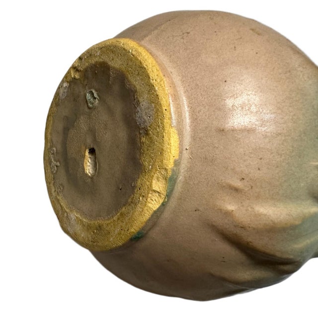 Ceramic Antique 1920s Nelson McCoy Stove Pipe Leaves & Berries Vase in Matte Rose With Green For Sale - Image 7 of 7