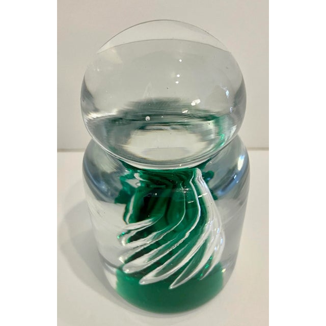 Cool Jade green and clear Murano glass paperweight from 80's. Few very small scratches on bottom.