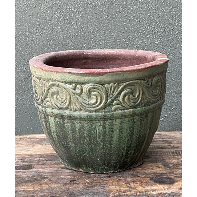 Vintage Glazed Ceramic Planter For Sale - Image 4 of 12