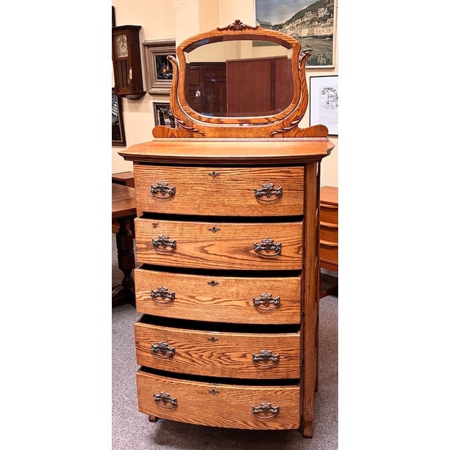American Antique Golden Oak Dressing Chest With Shaving Mirror c.1880 For Sale - Image 4 of 10
