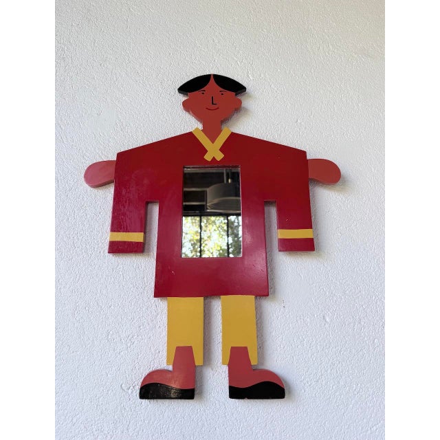 Childrens Mirror with Painted Wooden Figure, 1980s For Sale - Image 16 of 18