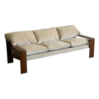 Mid 20th Century Loveseat in Linear Velvet For Sale