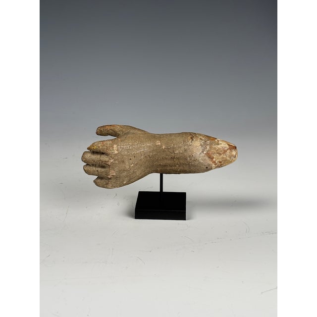 Antique Gesso-Painted Hand Fragment on Stand Circa 18th–19th Century (possibly earlier) This evocative sculptural fragment...