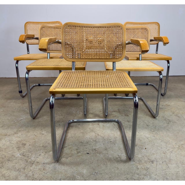 Vintage Set of 6 Marcel Breuer Cesca Style Cane & Tubular Chrome Chairs For Sale - Image 11 of 12