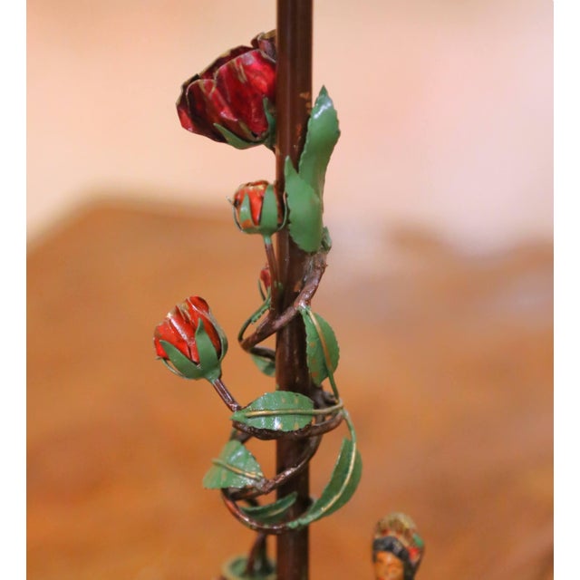 Mid-Century French Hand-Painted Figural Tole Table Lamps With Shades For Sale - Image 10 of 12
