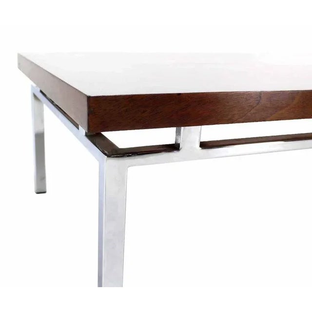 Vintage Mid Century Walnut Patchwork Large Checker Pattern Top Large Rectangle Coffee Table For Sale - Image 6 of 7