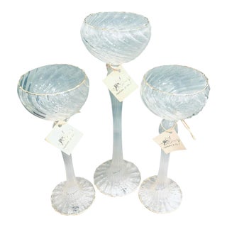 Renata Gandini Modernist Clear Glass & 24kt Gold Candlesticks - Set of 3 For Sale