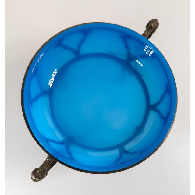 Blue Early 20th Century French Blue Opaline Glass and Silverplate Tazza Bowl For Sale - Image 8 of 18