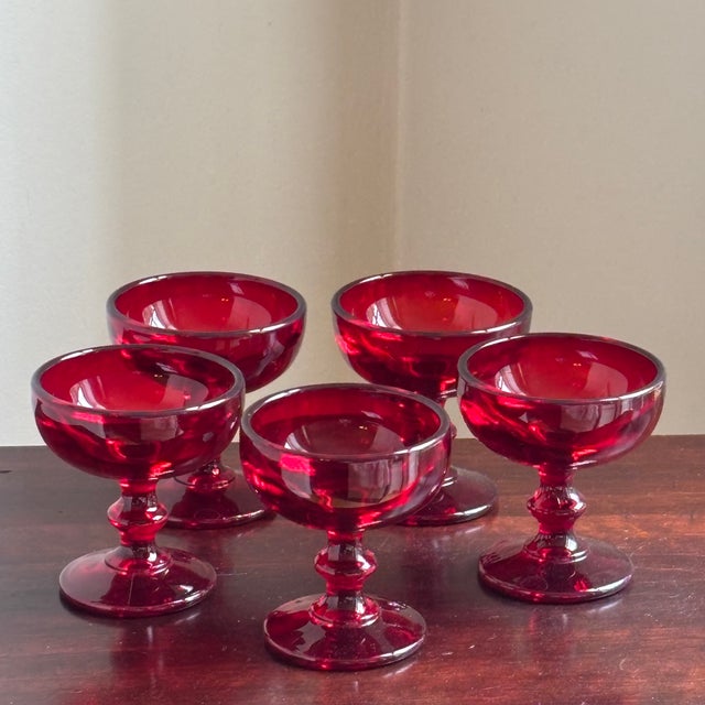 Mid 20th Century 1960s Ruby Red Coupe Glasses - Set of 5 For Sale - Image 5 of 11