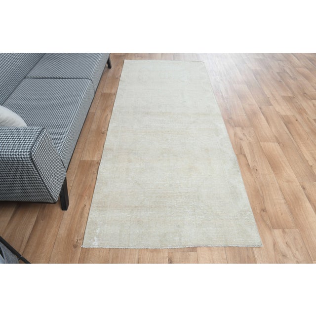 1970s Vintage Handmade Wool Cotton Beige Runner Rug For Sale - Image 11 of 11
