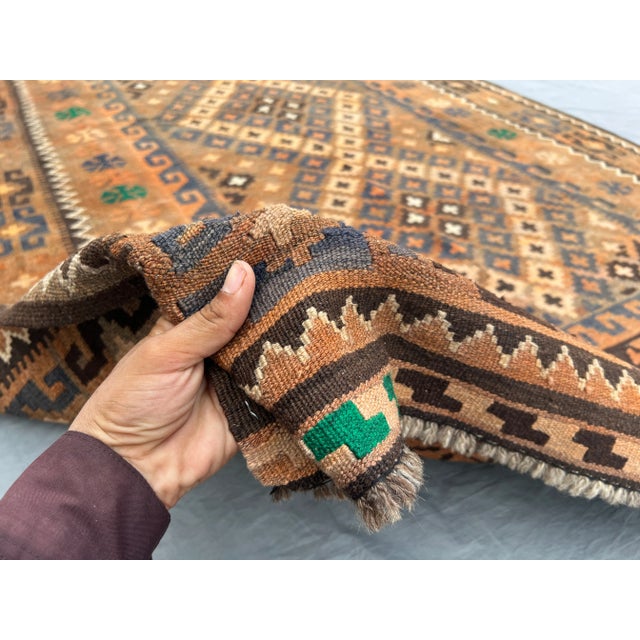 Antique Afghan Hand-Woven Ghelmori Kilim Rug | Flatweave Wool Tribal Geometric Rug For Sale - Image 9 of 11