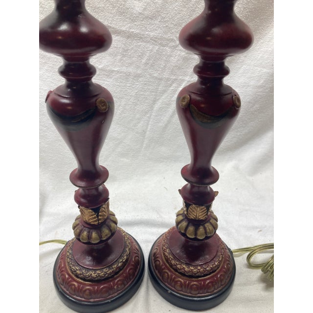 Traditional 1990s Burgundy Kelly Petersen Wildwood Designs Buffet Table Lamps - a Pair For Sale - Image 3 of 9