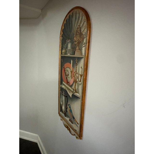 Mid-Century Modern 1960s Trompe D'oeil" Hand Painted Wood Panel in the Style of Fornasetti For Sale - Image 3 of 6