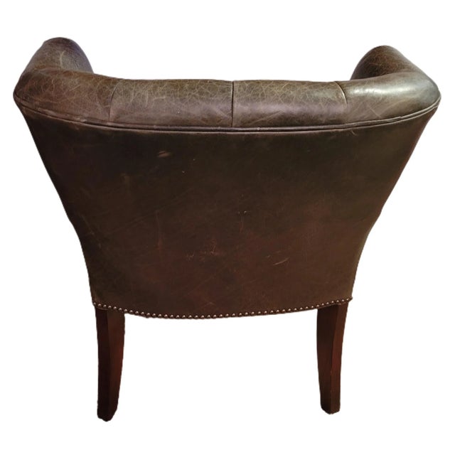 Late 20th Century Victorian Style Tufted Leather Cockfighting Chair For Sale - Image 4 of 7
