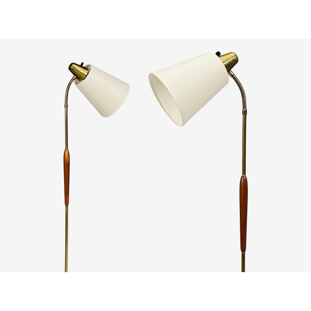 Mid-Century Modern Swedish Modern, Standing Lamps, Teak, Brass, Sweden, 1940s For Sale - Image 3 of 13