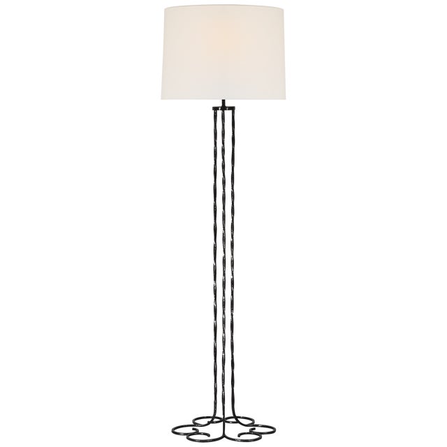 Traditional AERIN by Visual Comfort Signature Shae 65" Sculpted Floor Lamp in Aged Iron with Linen Shade For Sale - Image 3 of 3