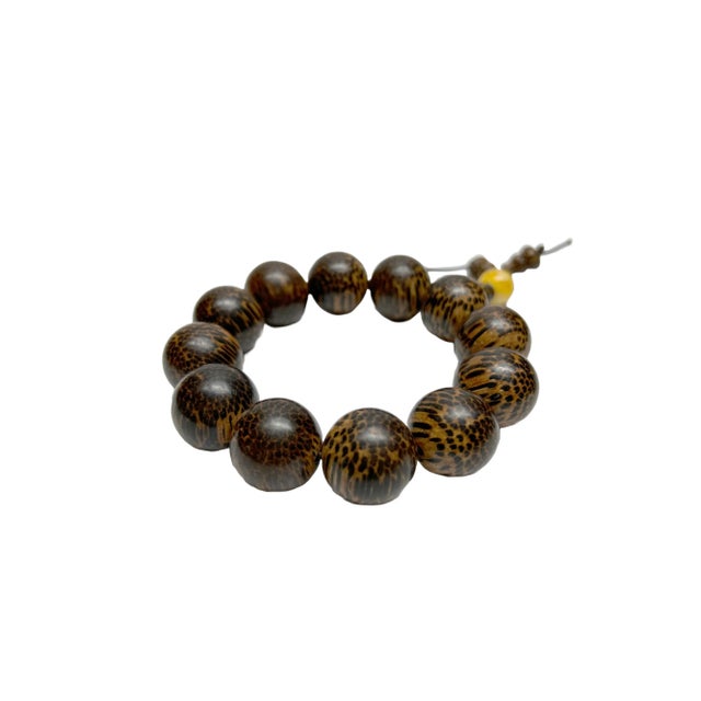 Natural Scale Dots Pattern Wood Beads Hand Rosary Praying Bracelet For Sale - Image 4 of 7