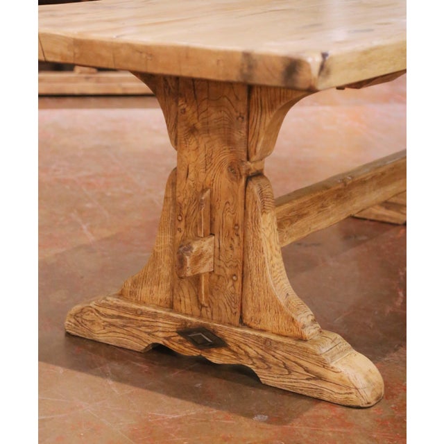 18th Century French Bleached Oak Monastery Refectory Farm Table on Trestle Base For Sale - Image 4 of 8