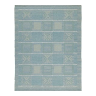 Rug & Kilim’s Scandinavian Style Kilim in Seafoam, Teal & Gray Geometric Pattern - 3x14 For Sale