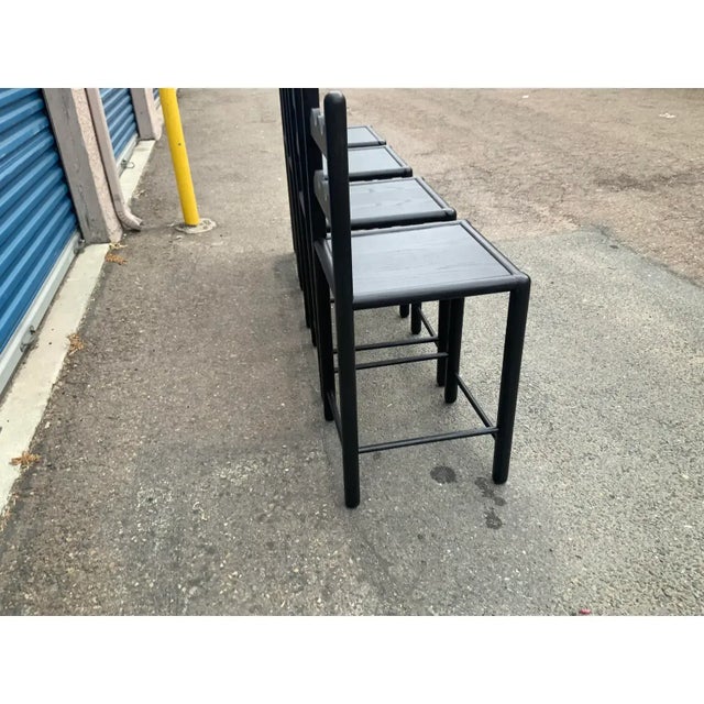 French Country Solid Oak Country French Counter Stools Ebony Finish- Set of 4 For Sale - Image 3 of 5