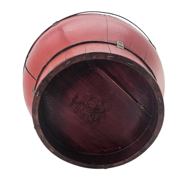 Chinese Red Lacquer Rice Bucket Decorative Storage Container 13" For Sale - Image 10 of 15