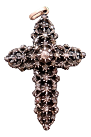 Gold Cross Pendant with Paw Print and Diamonds
