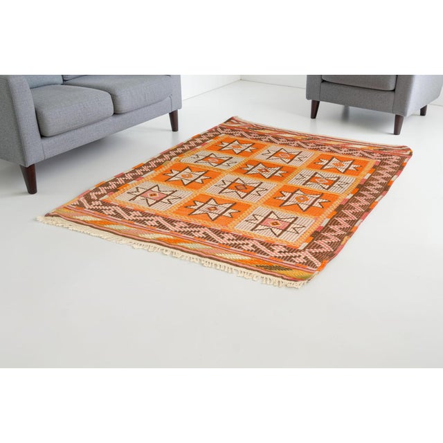 Orange Handwoven Orange & Pink Geometric Area Rug For Sale - Image 8 of 9
