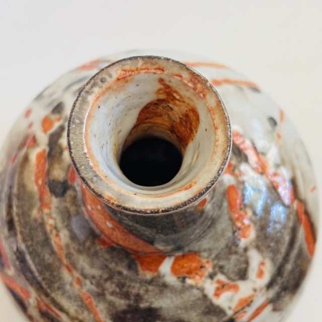 Late 20th Century Gray and Orange Studio Pottery Vase For Sale - Image 5 of 10
