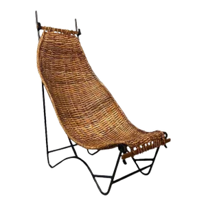Wicker and Iron Highback Chair, France, 1950's