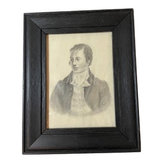 Antique Original 1800's Robert Burns Poet Pencil Drawing Mini Portrait Sketch For Sale