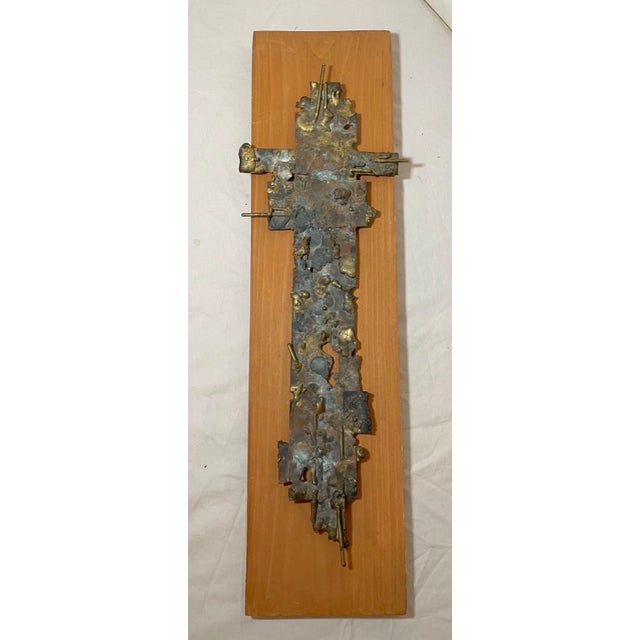 Bronze Vintage Handmade Bronze Brutalist Religious Crucifix Cross Wall Sculpture Art For Sale - Image 8 of 13