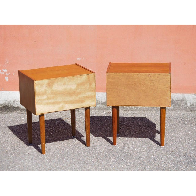Wood Vintage Teak Veneer Bedside Tables, Denmark, 1960, Set of 2 For Sale - Image 7 of 13
