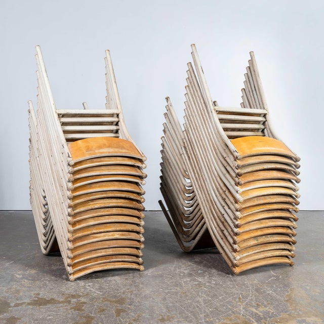Wood French Grey Model 510 Stacking Dining Chairs from Mullca, 1960s, Set of 4 For Sale - Image 7 of 10