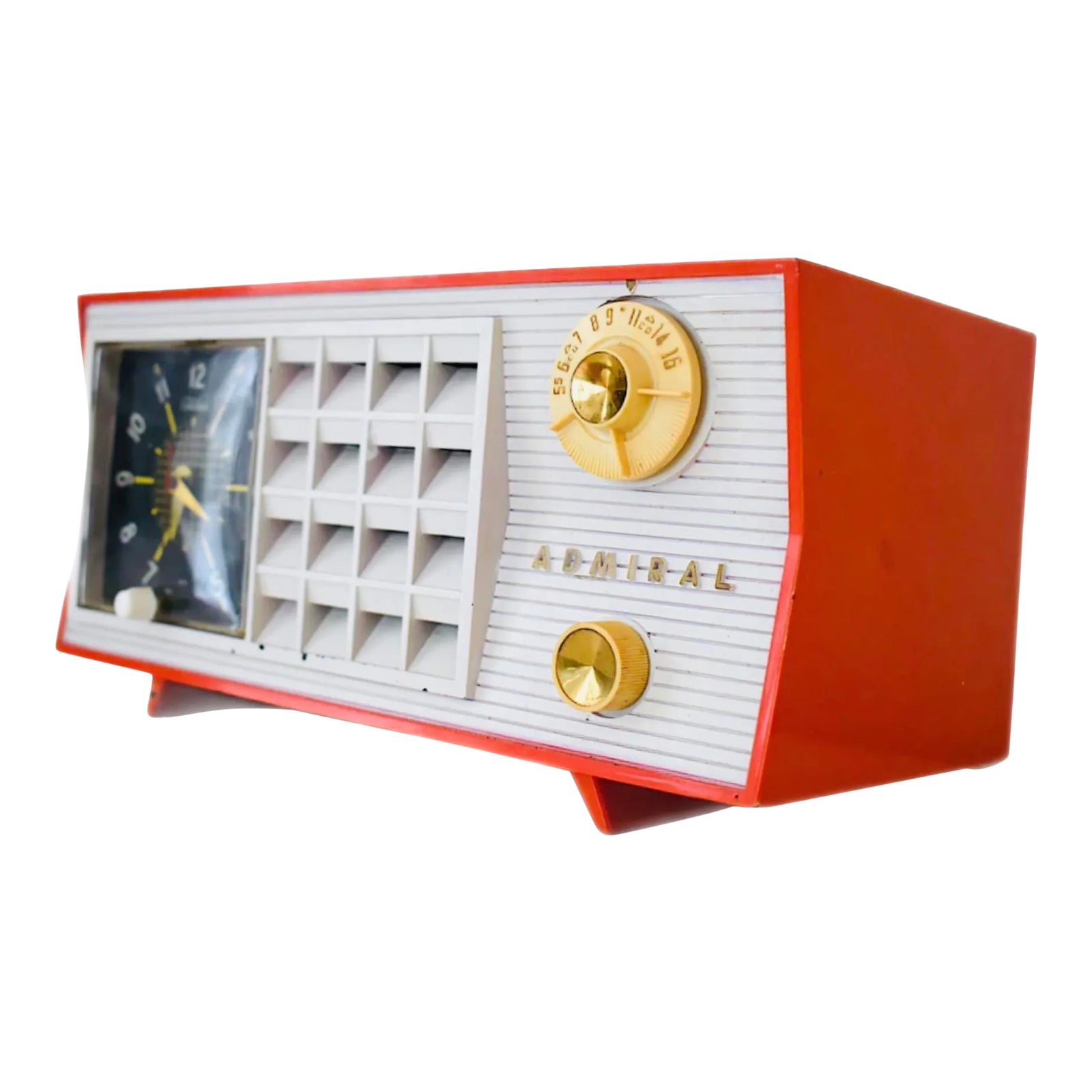 50s Coral Pink White Admiral Bakelite Am Vacuum Tube Alarm Clock Radio