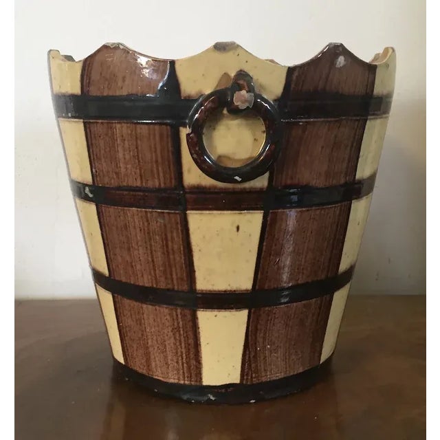 Antique 19th Century French Faux Bois Barrel Form Jardiniere with Ring Handles For Sale - Image 9 of 13