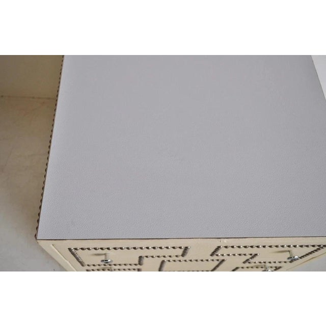 Vintage Hollywood Regency Studded Faux Leather Nightstand Table Campaign Chest For Sale - Image 10 of 11