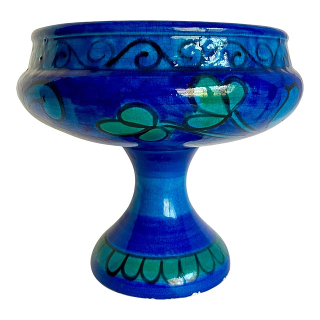 Vintage Italian Ceramic Glazed Pedestal Bowl For Sale