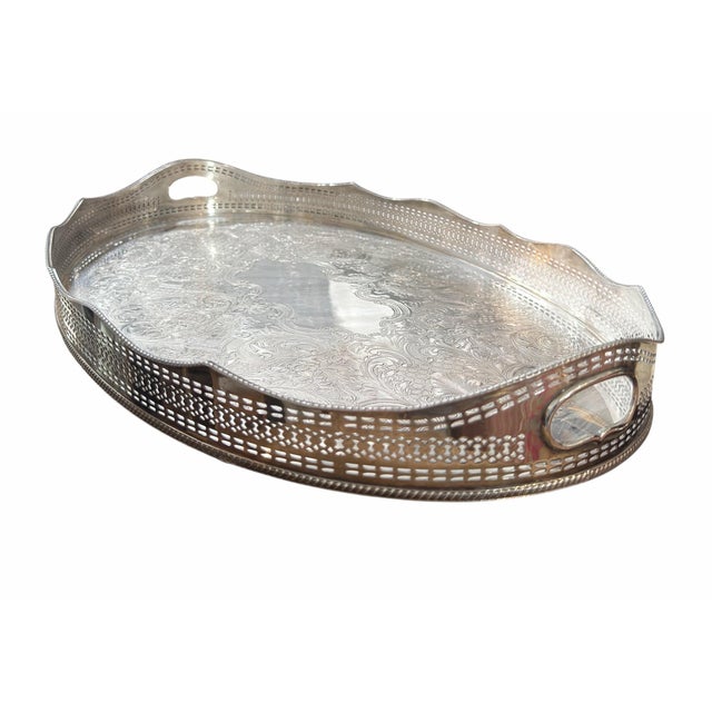 Large Regency Style Barker Ellis Silver Footed Gallery Tray For Sale - Image 4 of 6